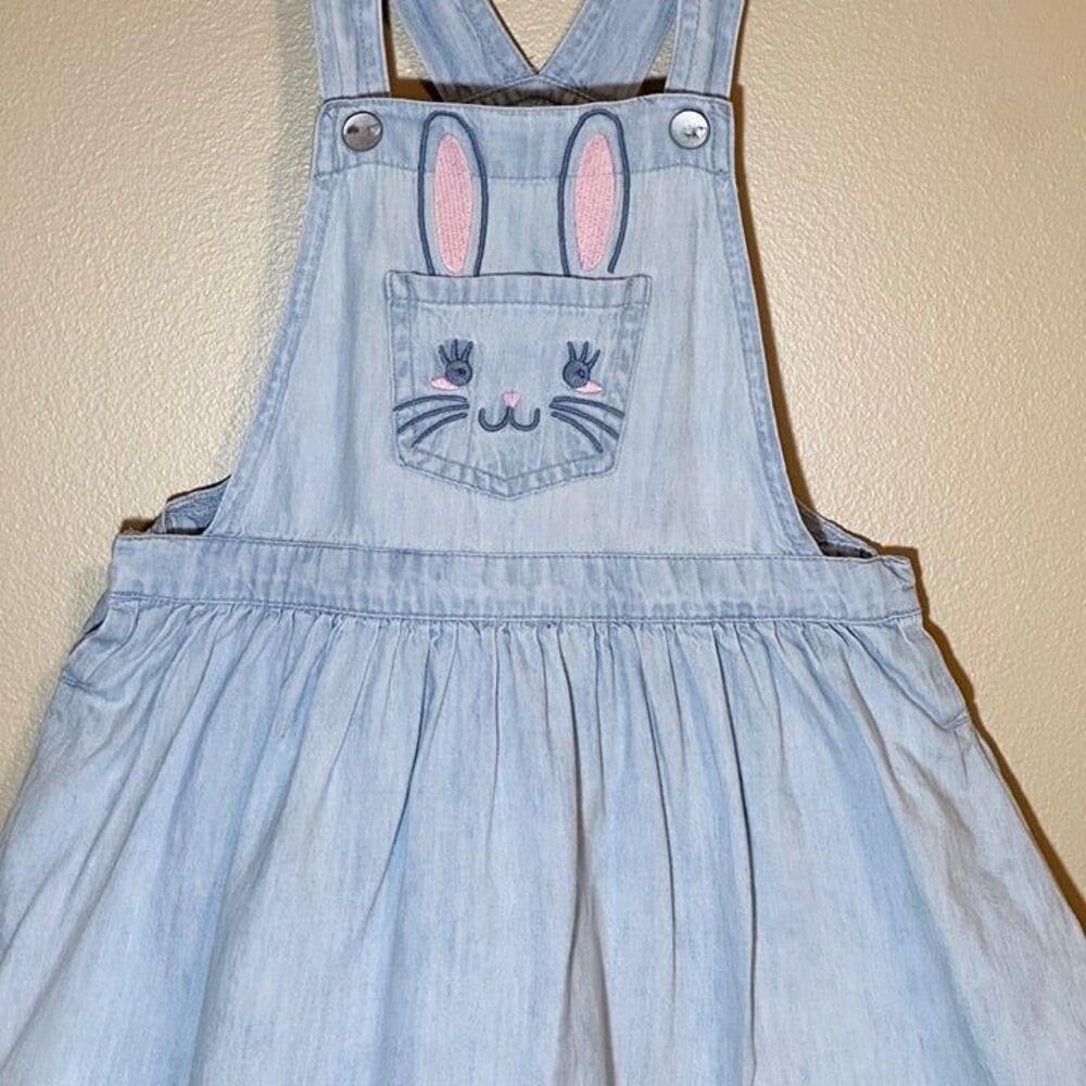 The Children’s Place 5T Bunny Overall Jumper Dress Rabbit Denim Cotton - Picture 2 of 5